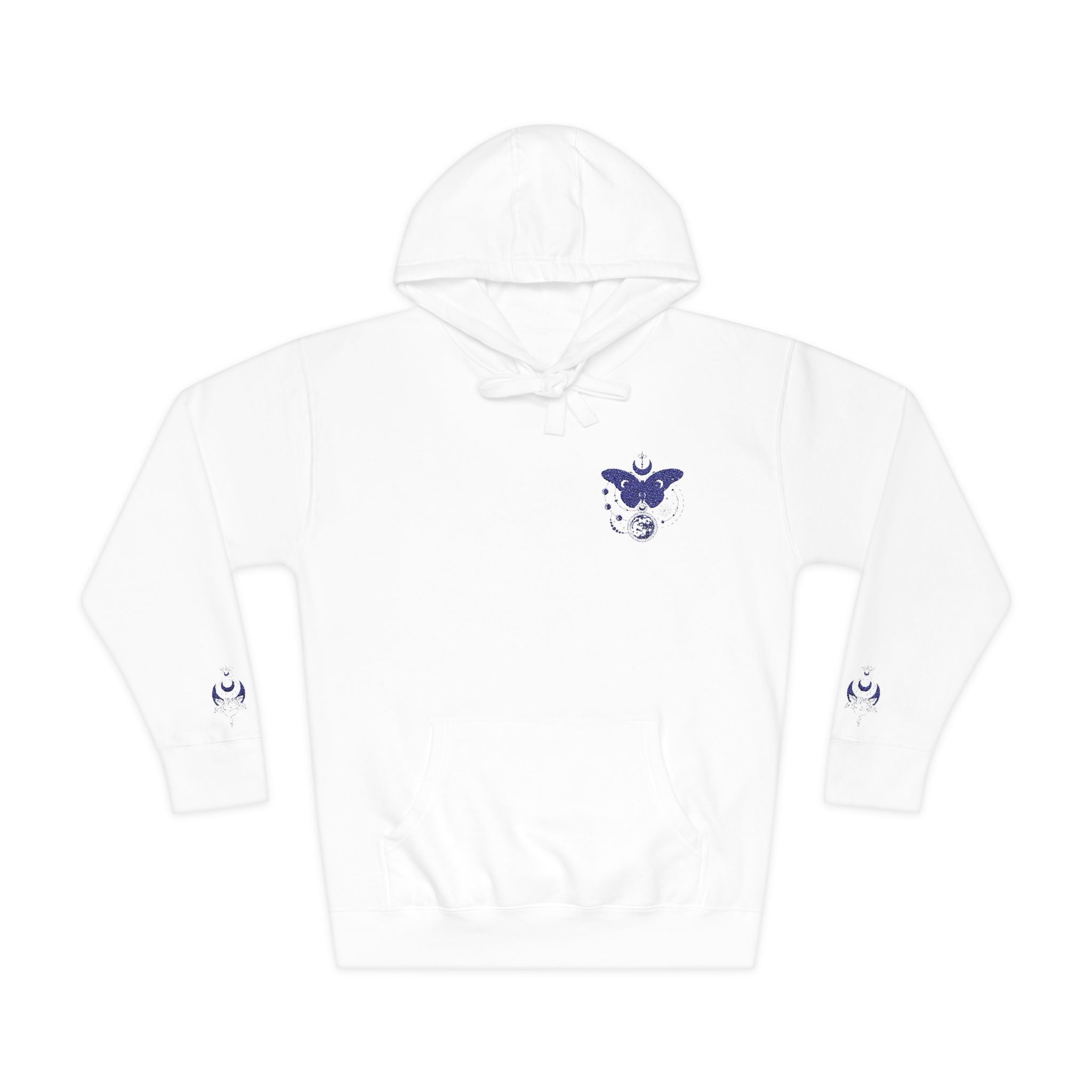 Ethereal Blue Butterfly Hoodie | Chest & Sleeve Minimalist Graphic Printify
