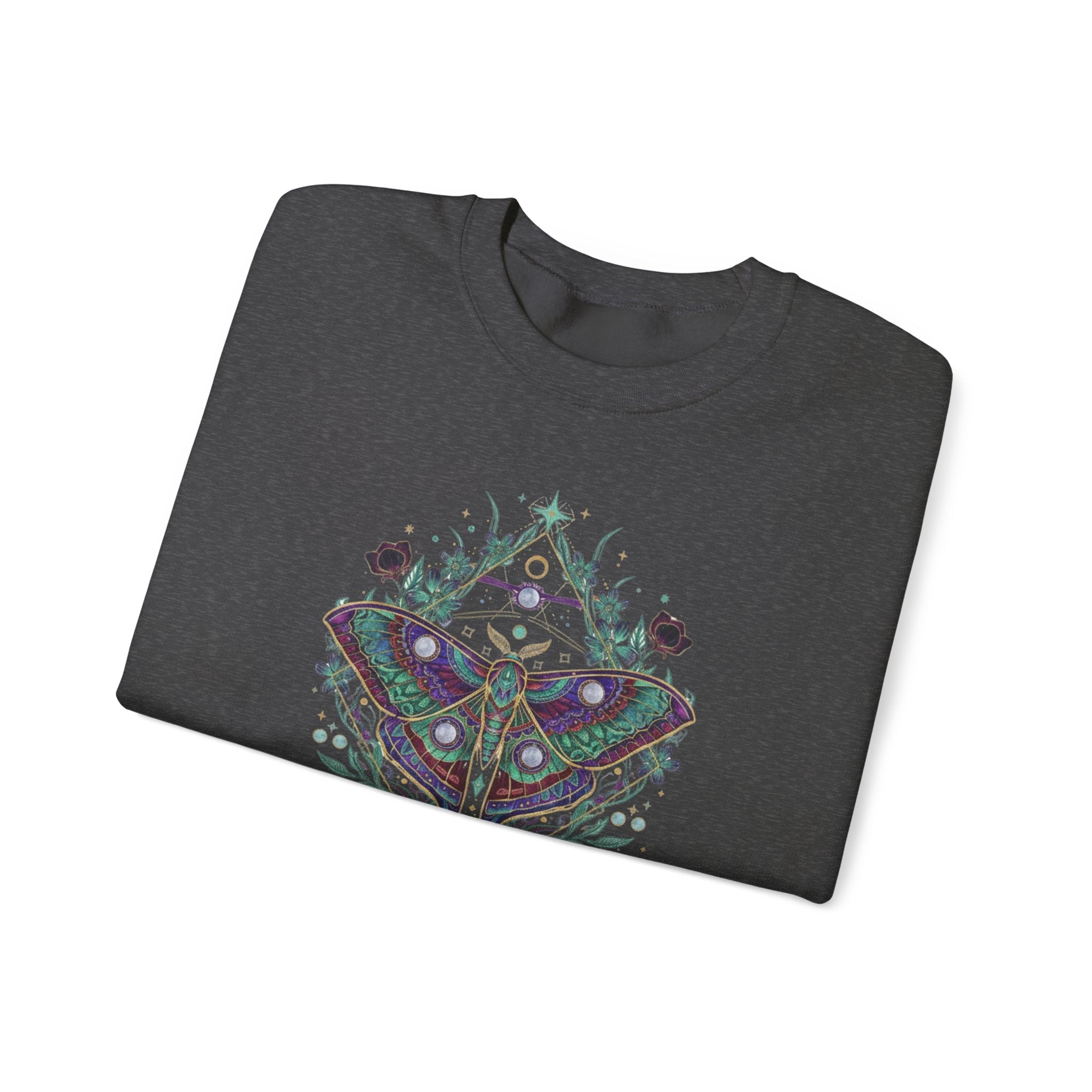 Mystic Luna Moth Boho Crewneck Sweatshirt | Botanical Celestial Art Pullover Printify