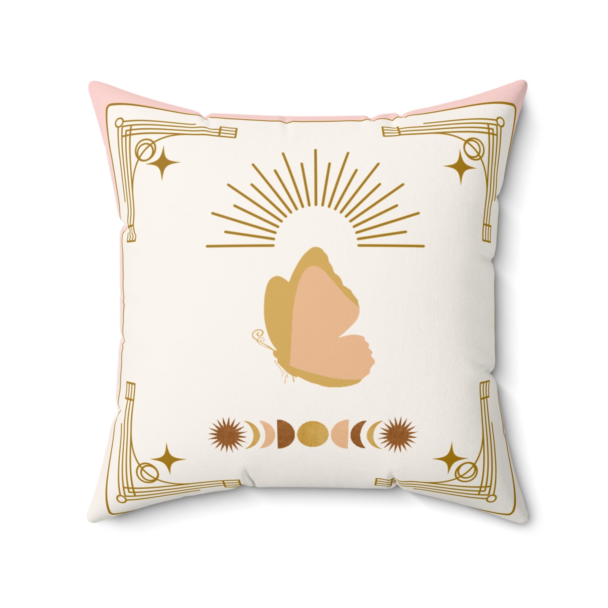 Boho Butterfly Moon Phase Throw Pillow | Sunburst Accent Cushion Printify