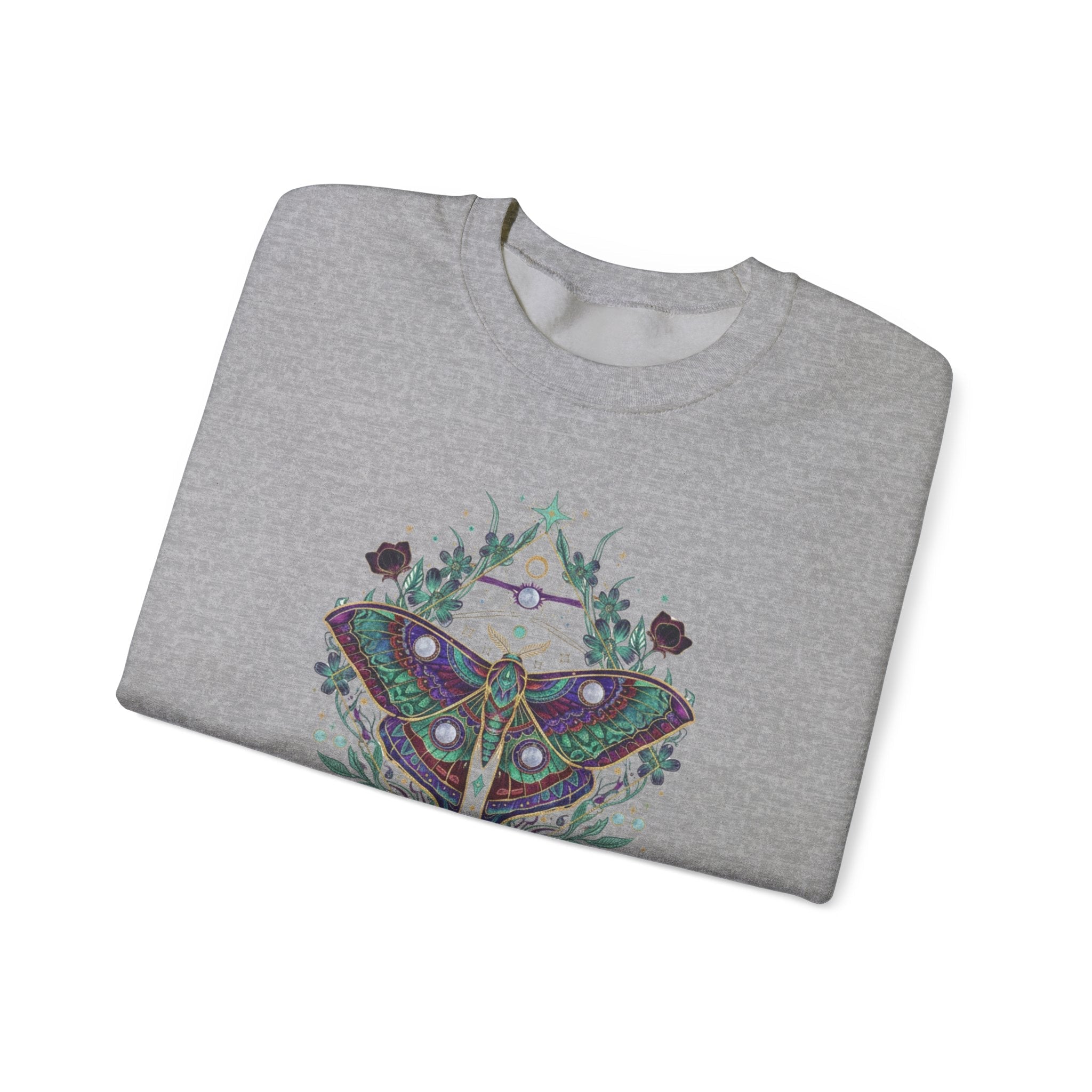 Mystic Luna Moth Boho Crewneck Sweatshirt | Botanical Celestial Art Pullover Printify