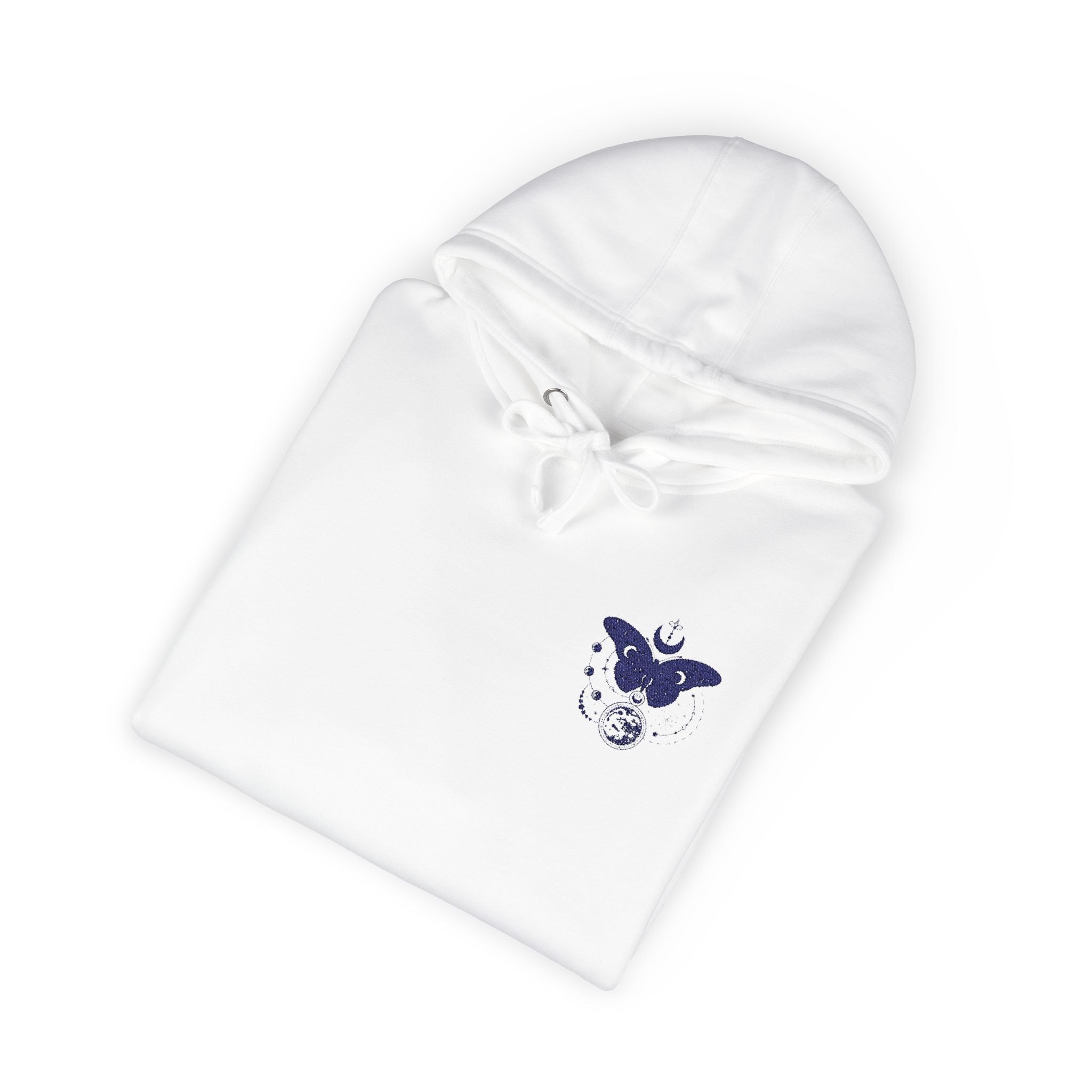 Ethereal Blue Butterfly Hoodie | Chest & Sleeve Minimalist Graphic Printify