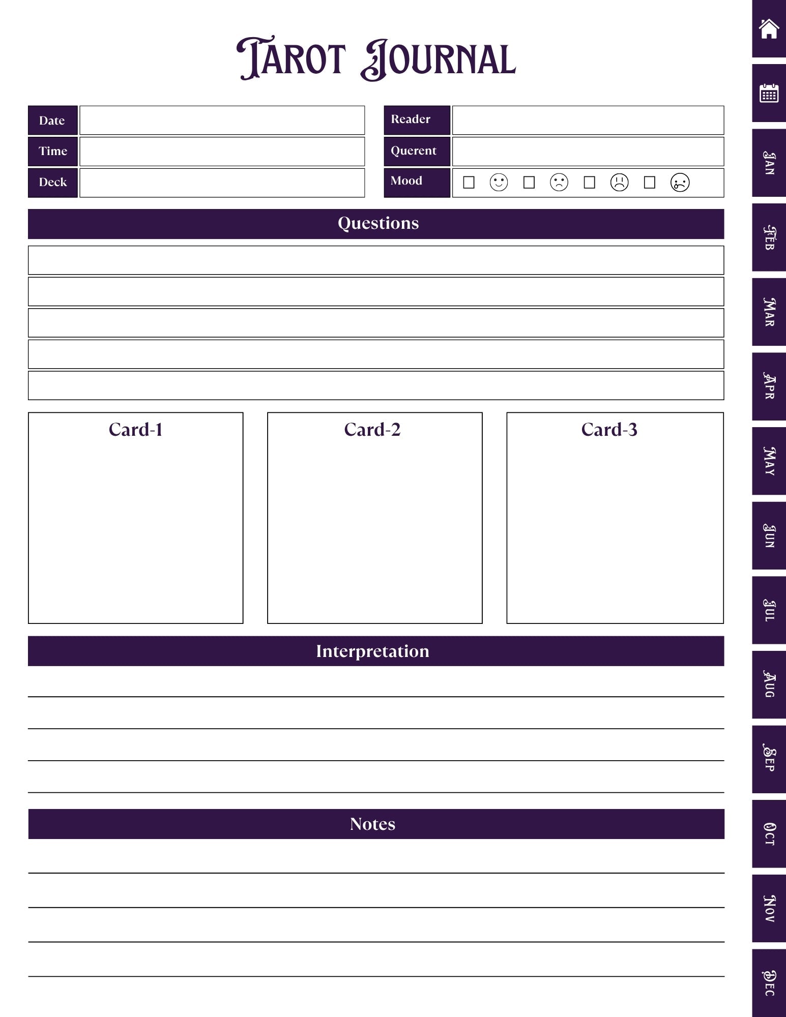 2026 Digital Tarot Journal | Interactive Moon Spreads & Card Study Guide Moonflower Oasis