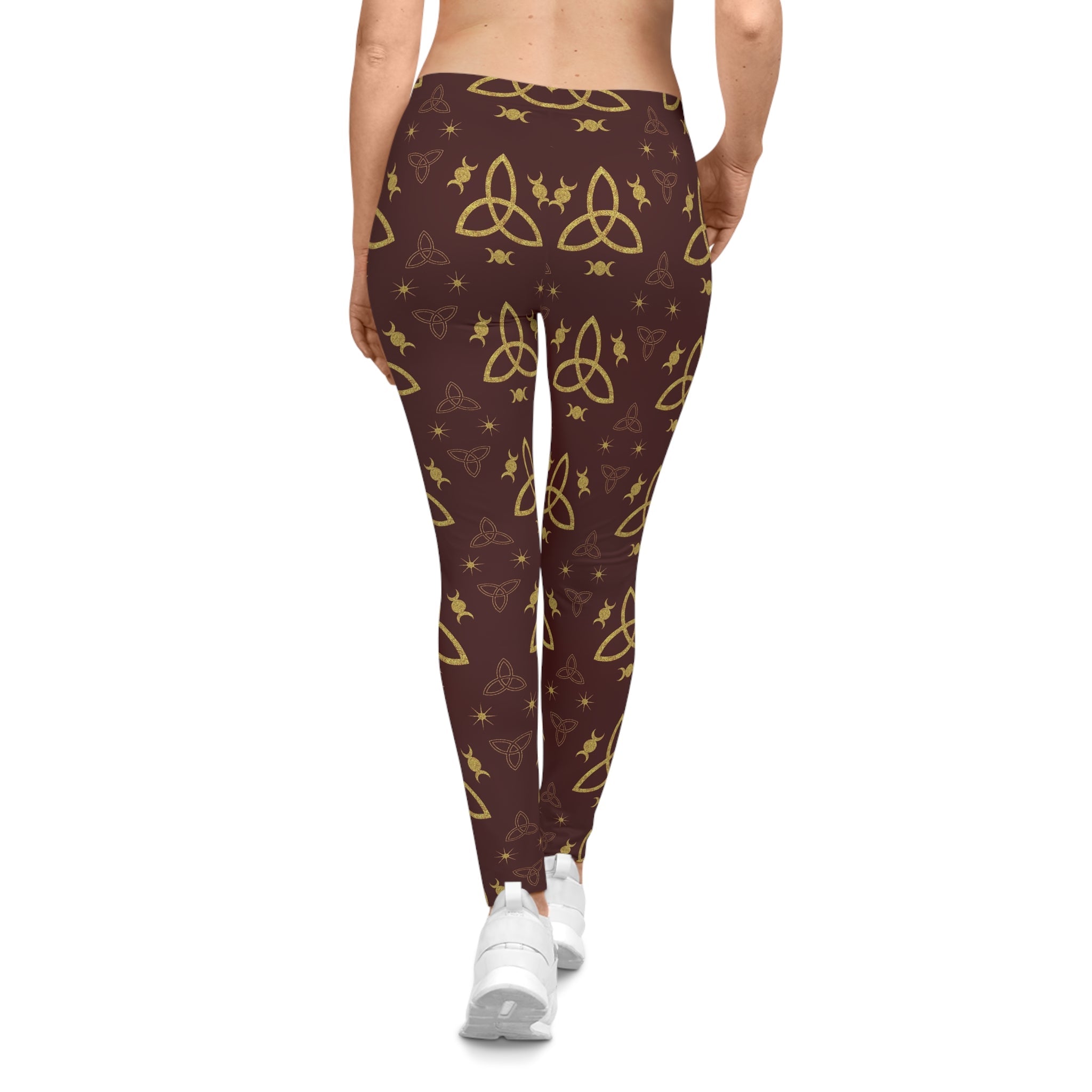 Celtic Trinity Leggings | Women's Brown & Gold All-Over Print Printify