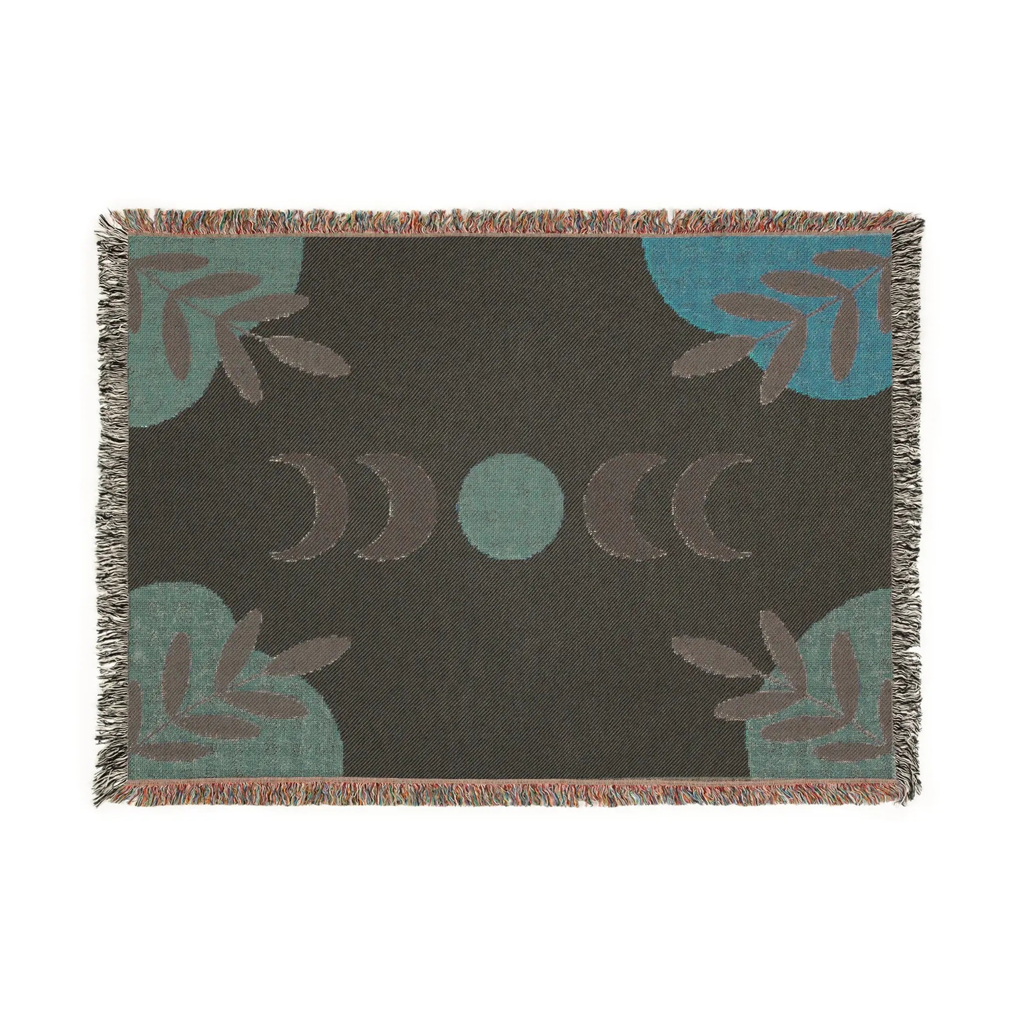 Celestial Harvest Moon Phase Throw Blanket | Boho Plant Motif Throw Printify