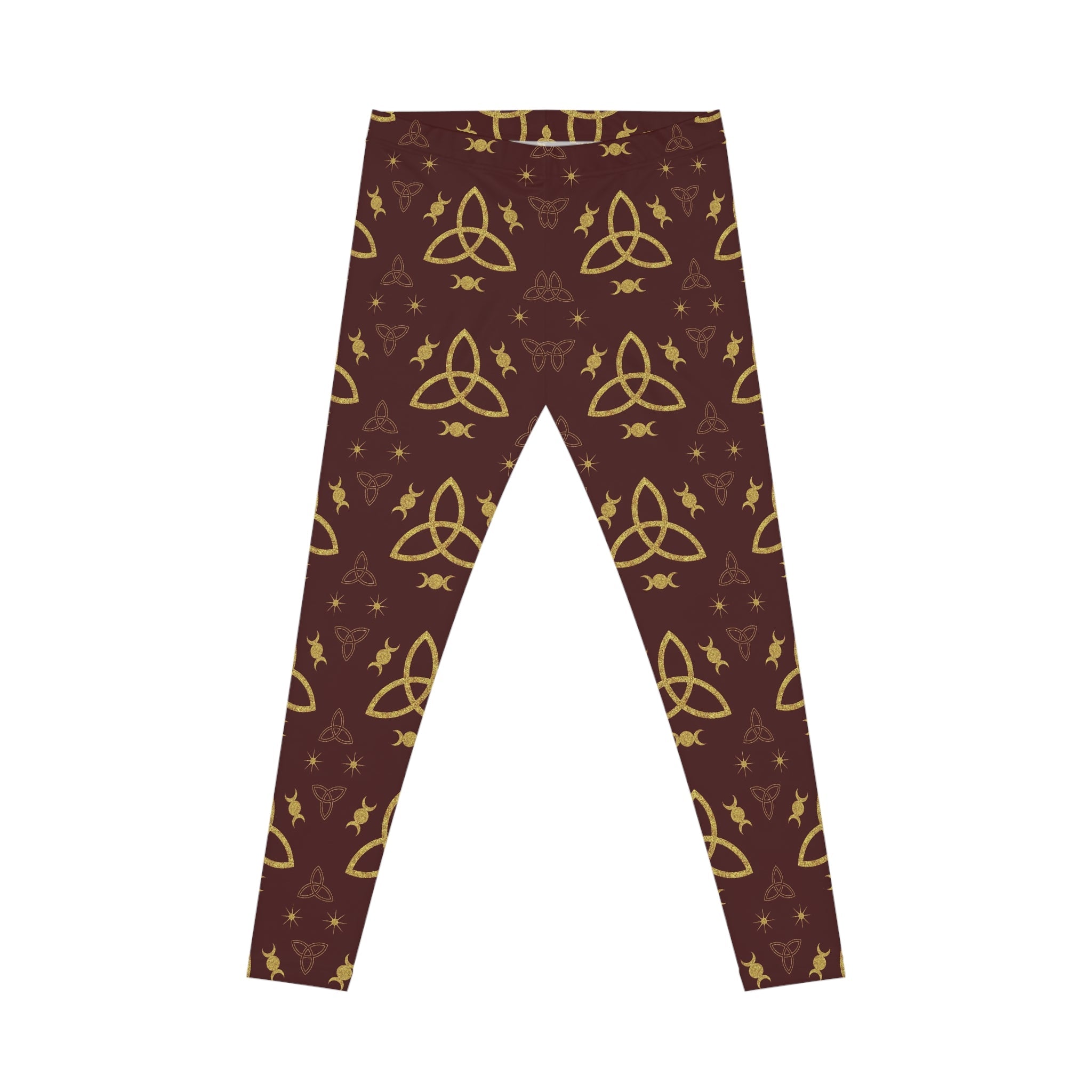 Celtic Trinity Leggings | Women's Brown & Gold All-Over Print Printify