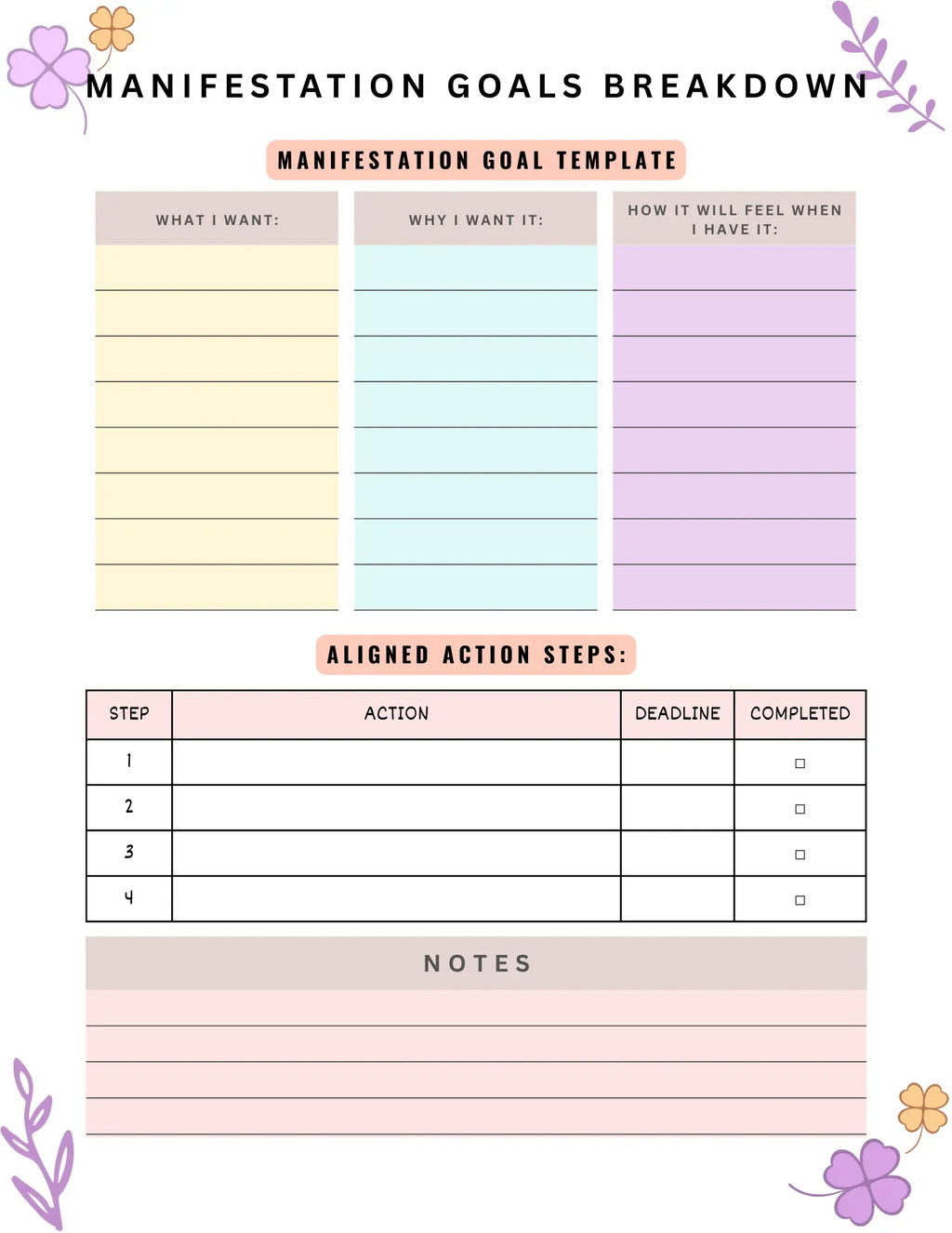 2026 Manifestation Planner | Law of Attraction Journal & Life Organizer (Printable PDF) Moonflower Oasis