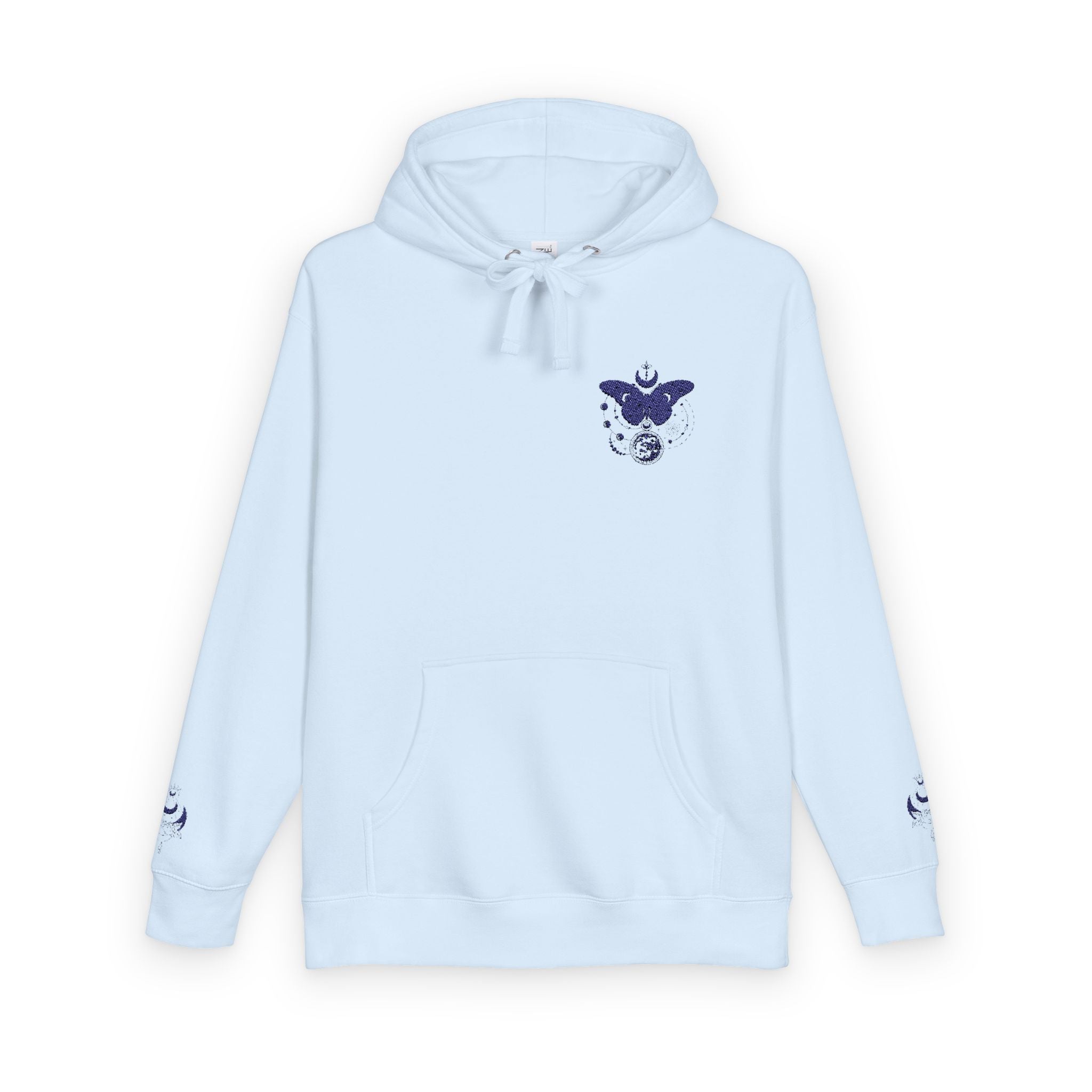 Ethereal Blue Butterfly Hoodie | Chest & Sleeve Minimalist Graphic Printify