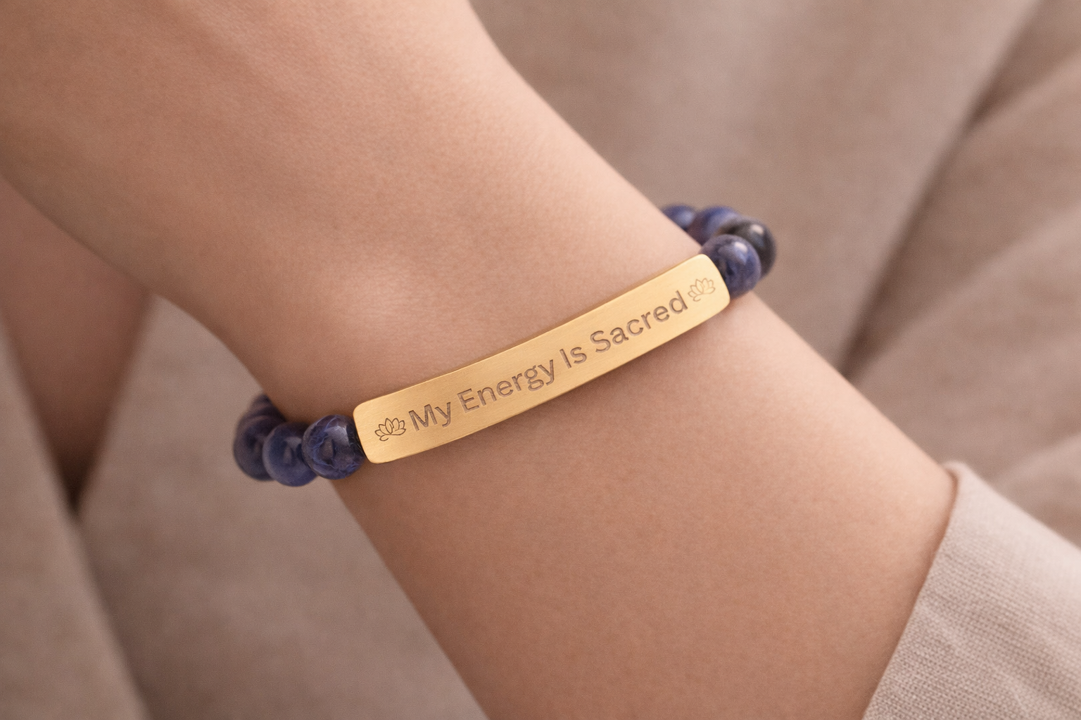 Engraved Natural Stone Bar Bracelet |"My Energy Is Sacred" Printify