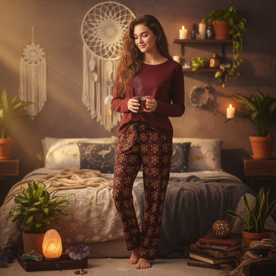 Celtic Botanical Cinnamon Brown Stretch Leggings Printify